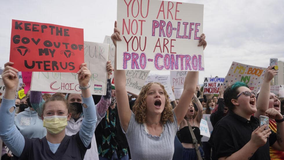 People attend an abortion-rights rally at the Utah State Capitol Thursday, May 5, 2022, in Salt Lake City. (AP Photo/Rick Bowmer)